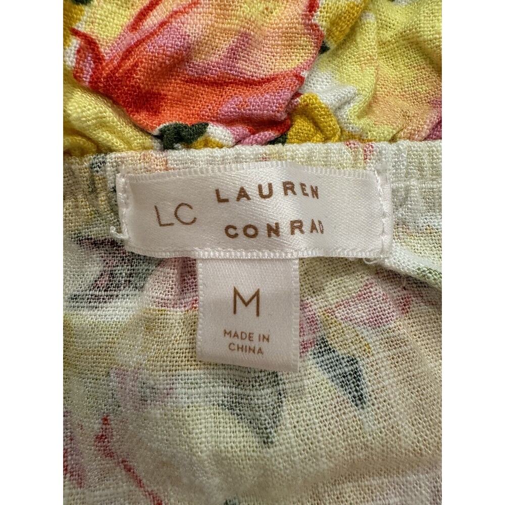LC Lauren Conrad Ruffle Midi Linen Blend Floral Dress Womens M Yellow Sundress - Picture 5 of 7